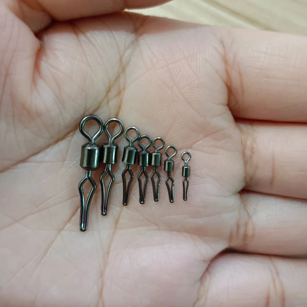 ICERIO 100pcs Fishing Swivels Rolling Swivels Snap With Side Line Clip Saltwater Fishing Tackle Bass Carp Fishing Connector