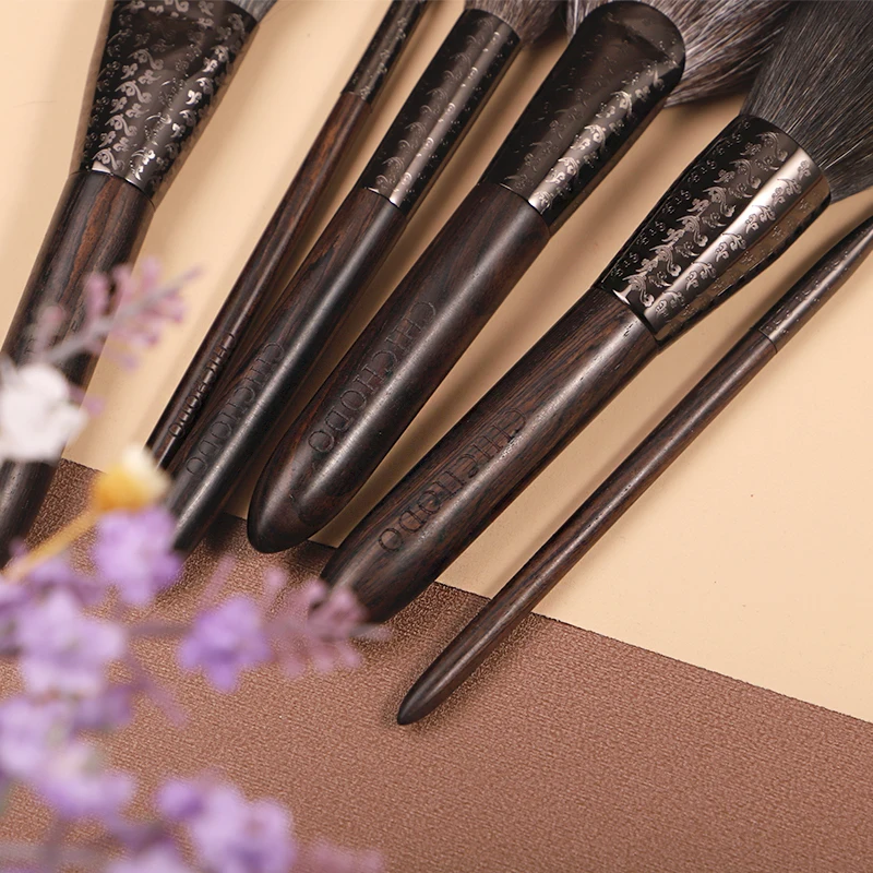 CHICHODO Makeup Brush-Luxurious Carved Tube Ebony Handle Animal Hair Series-20Pcs Natural Cosmetic Brushes Set-Beauty Tools