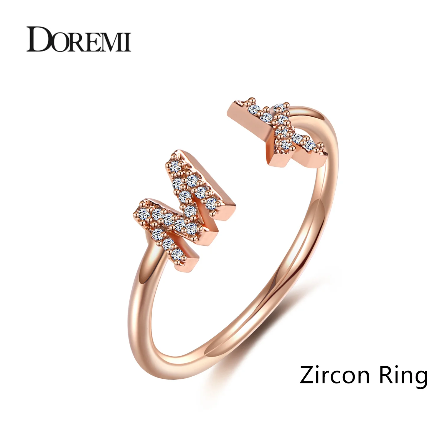 

DOREMI Open Ring Custom Letter Jewelry Iced Out Zircon Stone Geometric letters fashion Ring For Women Handmade Jewelry For Gifts