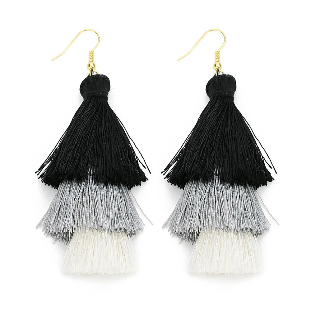 2020 3 Layered Bohemian Fringed Luxury Statement Tassel Earrings 2020  Boho Fashion Jewelry Women Long Drop Dangle Earrings