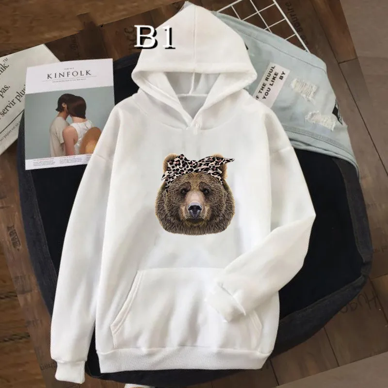 

Women Funny Femme Hoodie Cute Leopard Bandana Pig Bow Harajuku Kawaii Korean Female Tops Hoodie Fashion Print Women Hoodie