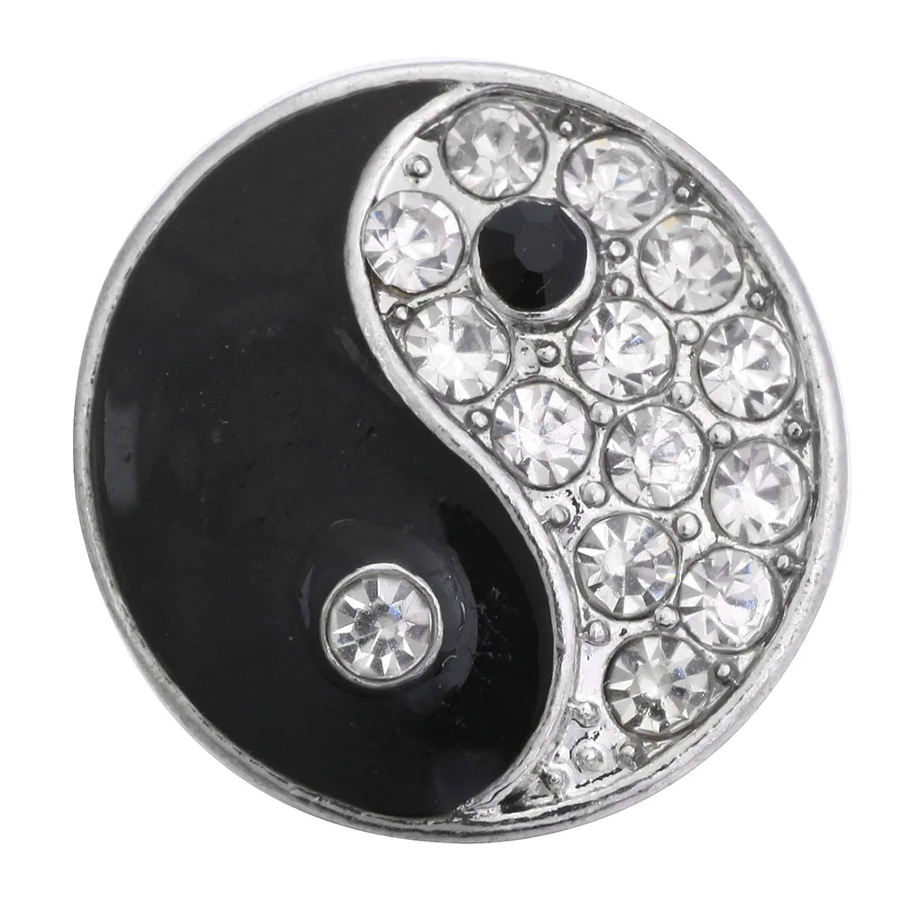 6pcs/lot New Snap Button Jewelry 18mm Snap Buttons Black Rhinestone Snaps Buttons for Snap Bracelet Bangle