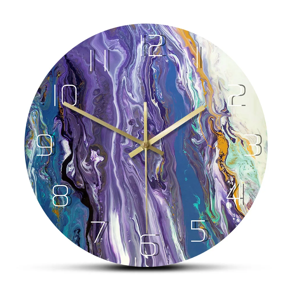 

Colorful Abstract Painting Artwork Wall Clock Highly-textured Oil Paint Silent Non-ticking Wall Watch for Living Room Wall Decor