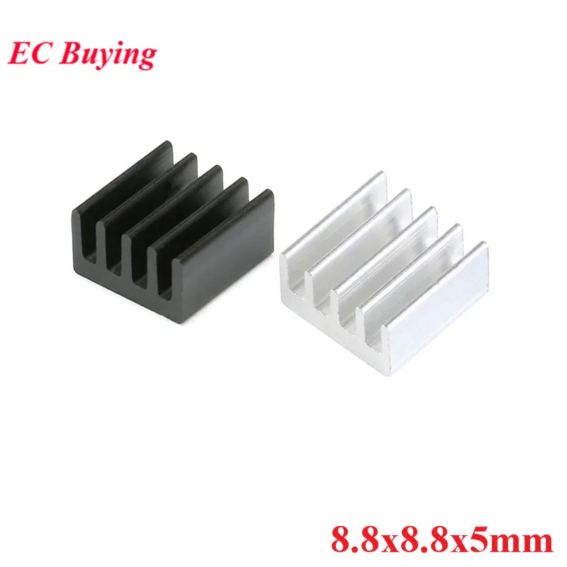 20 peças 8.8x8.8x5mm dissipador de calor aleta de resfriamento do radiador dissipador de calor de alumínio a4988 8.8*8.8*5mm para chip eletrônico led transistor ic