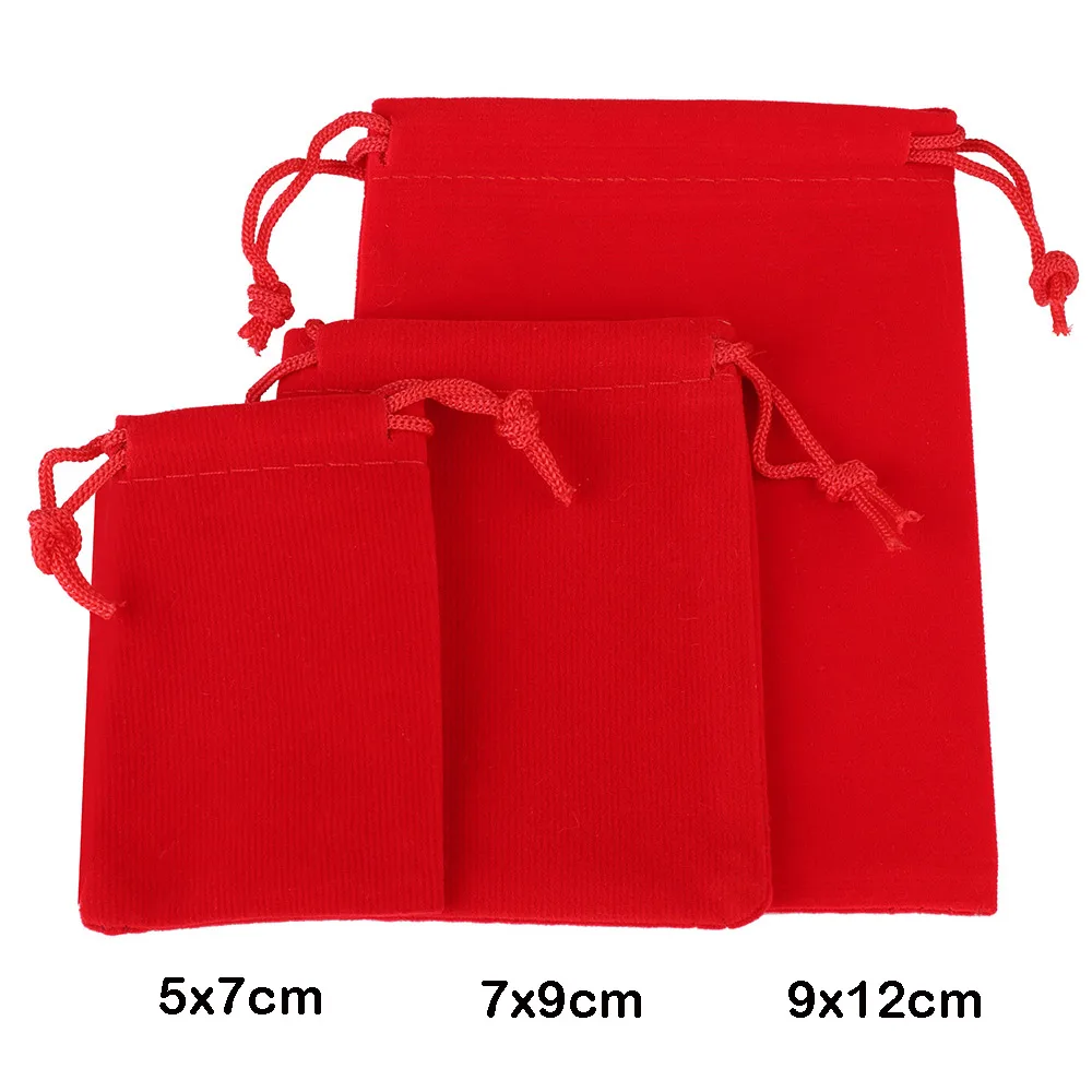 25/50pcs/Lot Golden Color Edge Velvet Jewelry Gift Bag 5x7 7x9 9x12cm Drawstring Wedding Display Sweets Packing Bag Wholesale