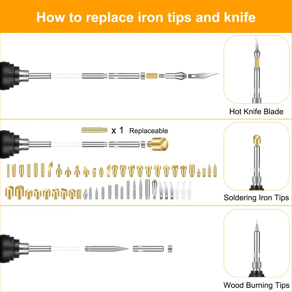 Imagem -03 - Chanseon-temperatura Ajustável Pyrography Pen Wood Burning Kit Woodburning Ferramenta Gravação Carving Dicas 95 Pcs