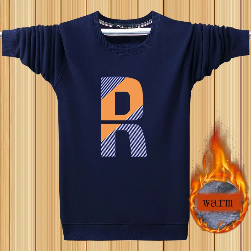 Men Sweatshirts Plus Velvet To Keep Warm 2021 New Arrival Winter Casual Male Pullover Letter Korean Style Plus Size 4XL 5XL H31