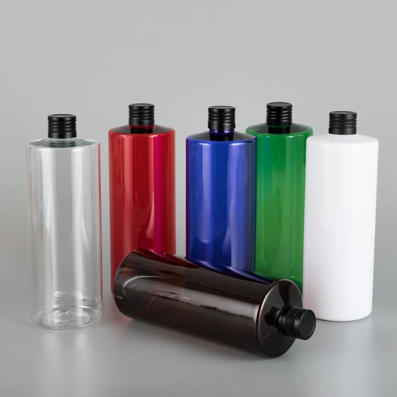 500ML X 24 Flat Shoulder Plastic Bottle Emulsion PET Bottle Black Aluminum Cover Leakproof Bottle Empty Cosmetic Bottle