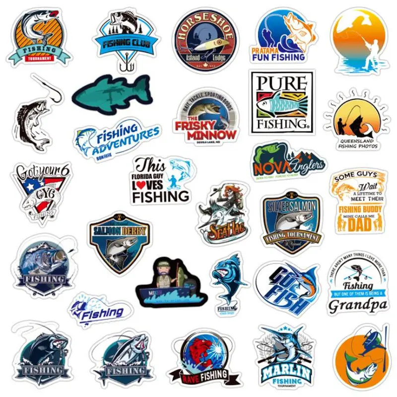 50Pcs Outdoor Camping Fisherman Go Fishing Stickers For Album Luggage Laptop Phone Notebook Decals Pegatinas Car Stickers