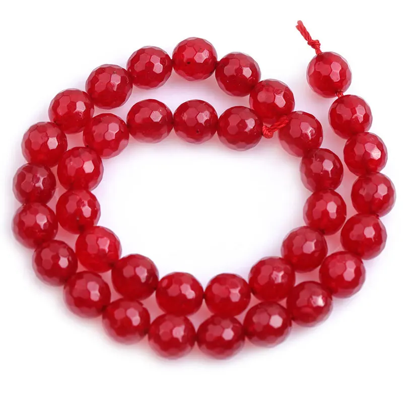 Red Jades Faceted Round Loose Spacer Accessorries Beads For Jewelry Making Strand 15 inch DIY Fashion Jewelry Bracelet For Women