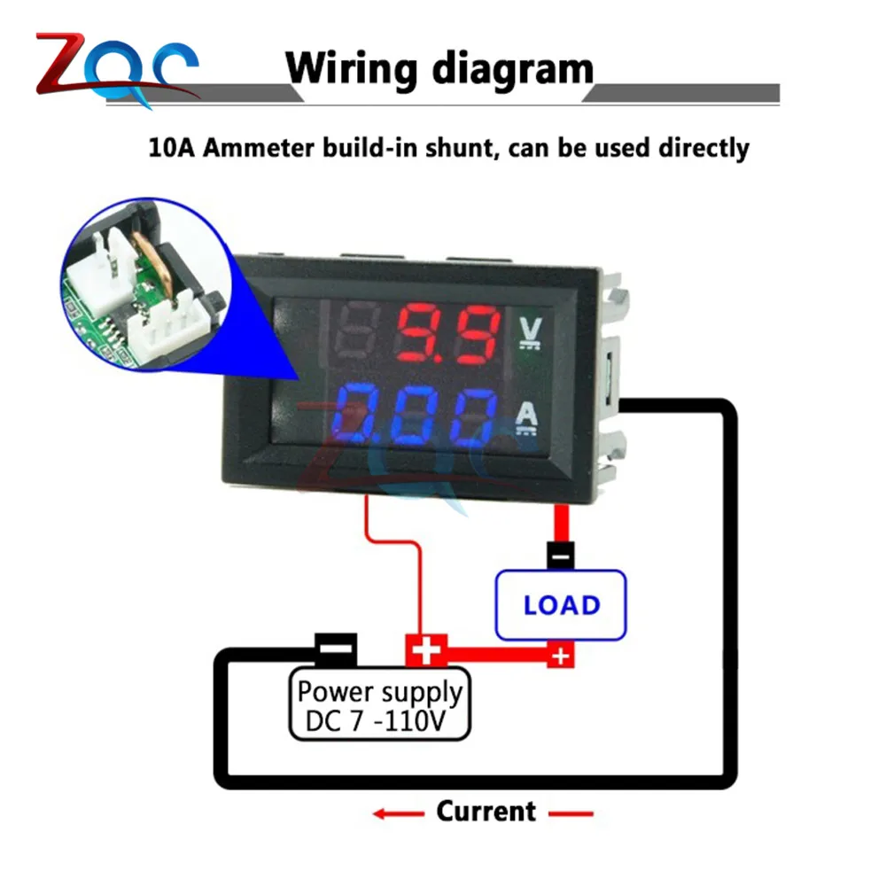 Mini Digital Voltmeter Ammeter DC 0 -100V / DC 7 -110 10A Voltage Current Meter Tester Detector 0.28\