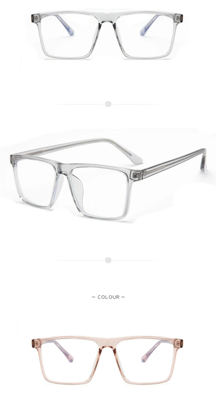 Anti-Blau-Strahlen, übergroße Kurzsichtigkeitsbrille, Damen und Herren, TR90, quadratisch, verschreibungspflichtige Brille, Dioptrien 0–0,5–0,75 bis –6,0 – Detail 7