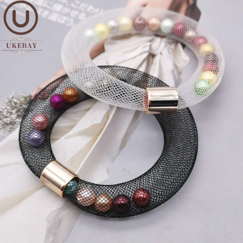 UKEBAY New Luxury Pearl Bangles For Women Designer Handmade Bracelets Ethnic Mesh Jewelry Black White Chain Bracelet Party Gift