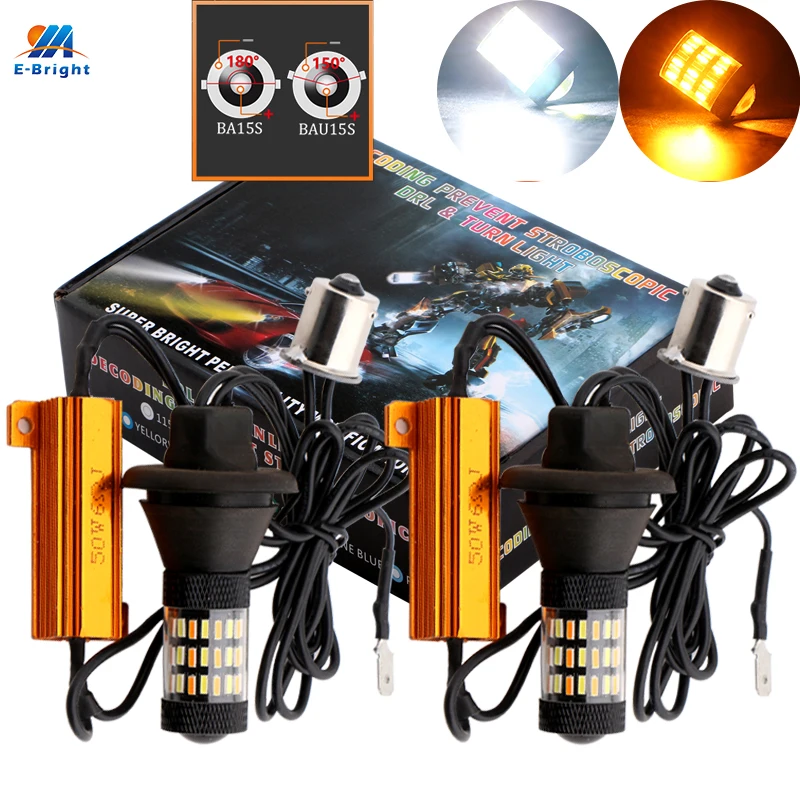 1Set 1156 P21W BA15S PY21W BAU15S 60 SMD NO Error Hyperflash LED Canbus Car DRL Turn Lights Dual Color White+Amber W21W 7440