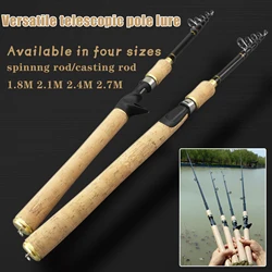 NEW 1.8M 2.1M 2.4M 2.7M Telescopic Fishing Rod Carbon Fiber Lengthen wooden handle Spinning Casting Rod Portable Trout Rod pesca