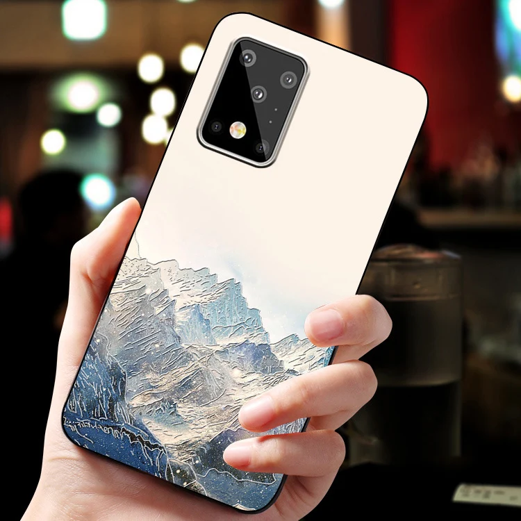 s20 Embossed vintage East Asian Chinese Japanese style case For Samsung S20 S20 Plus S20 Ultra Snow Mountain Decree Crane cover