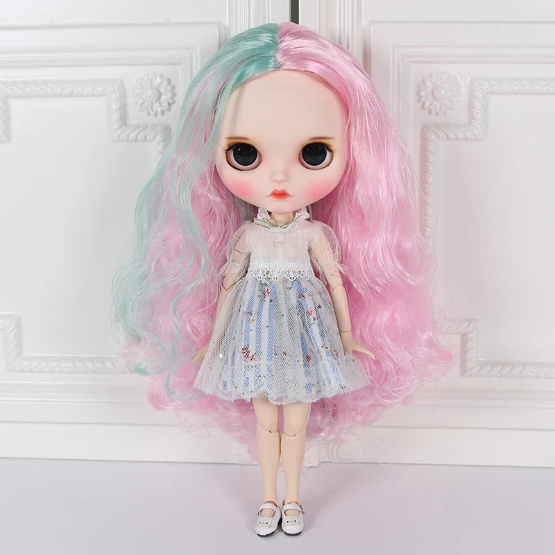 

ICY DBS Blyth doll white skin joint body Purple mixed blue hair Hand-painted face panels, sleepy eye BL10174006