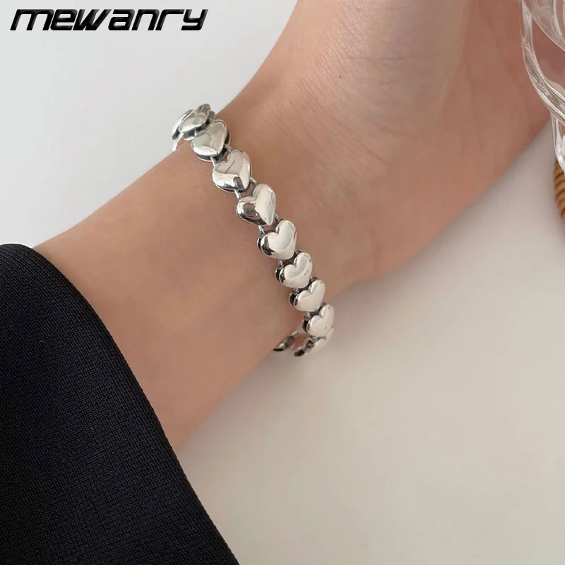 Mewanry Silver Color Double-sided Love Stitching Bracelet for Women New Fashion Vintage Simple Party Jewelry Birthday Gift