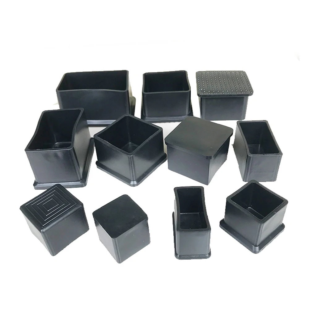 5PCS Rectangle Black PVC Rubber Chair Table Feet Furniture Tube Pipe End Cover Caps