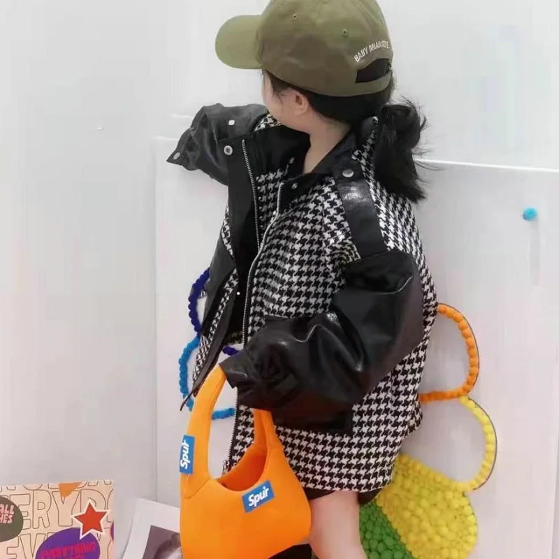 

Winter Girls Clothes Fashion Pu Leather Cotton Thick Warm Coat Baby Kid Children Jacket Outerwear Plaid Fleece Children Outwear