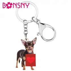 Bonsny Acrylic Valentine's Day Gift Bag Chihuahua Dog Key Chain Ring Bag Car Purse Keychains For Women Girl Teen Men Charms Gift