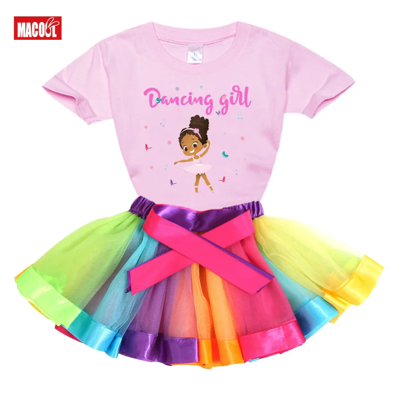 

Girls Clothes Sets Summer Short Sleeve T-shirt + Luminous Dress 2Pcs Kids Girls Children's Clothing Dress Suit Birthday Present