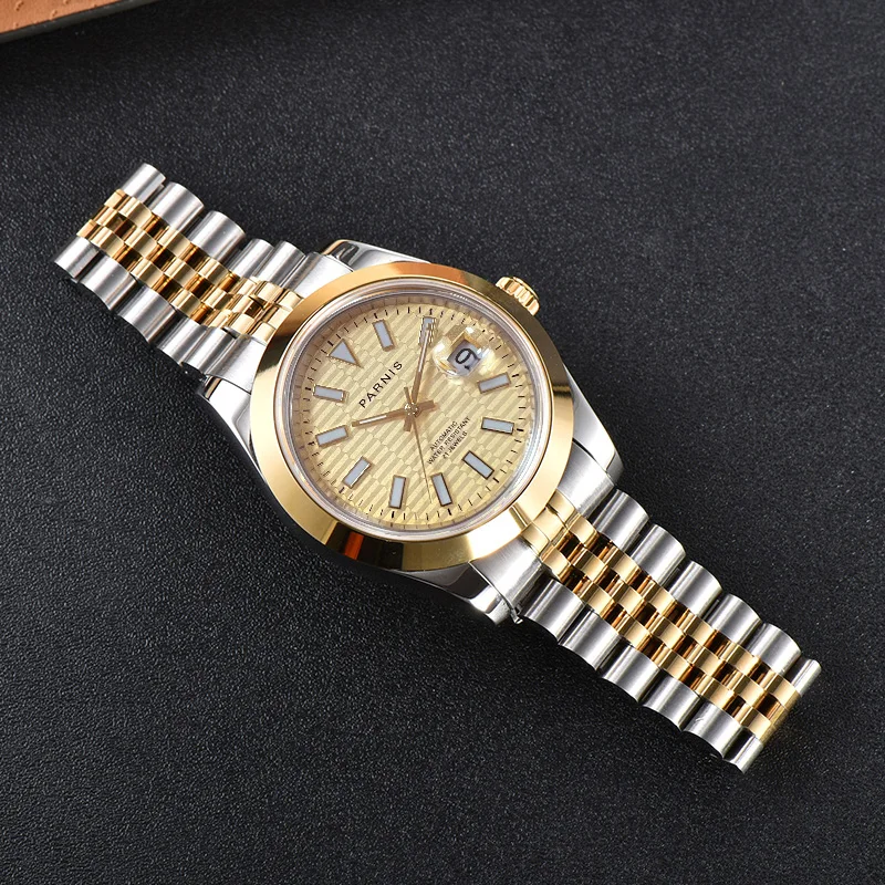 Parnis-Reloj de pulsera mecánico automático para hombre, cronógrafo con esfera verde, calendario, cristal de zafiro, Miyota 8215, novedad