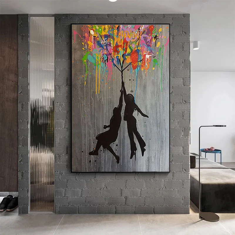 

Abstract Street Graffiti Art Canvas Painting Modern Banksy Balloon Girl Cuadros Wall Art Picture for Living Room Home Decoration