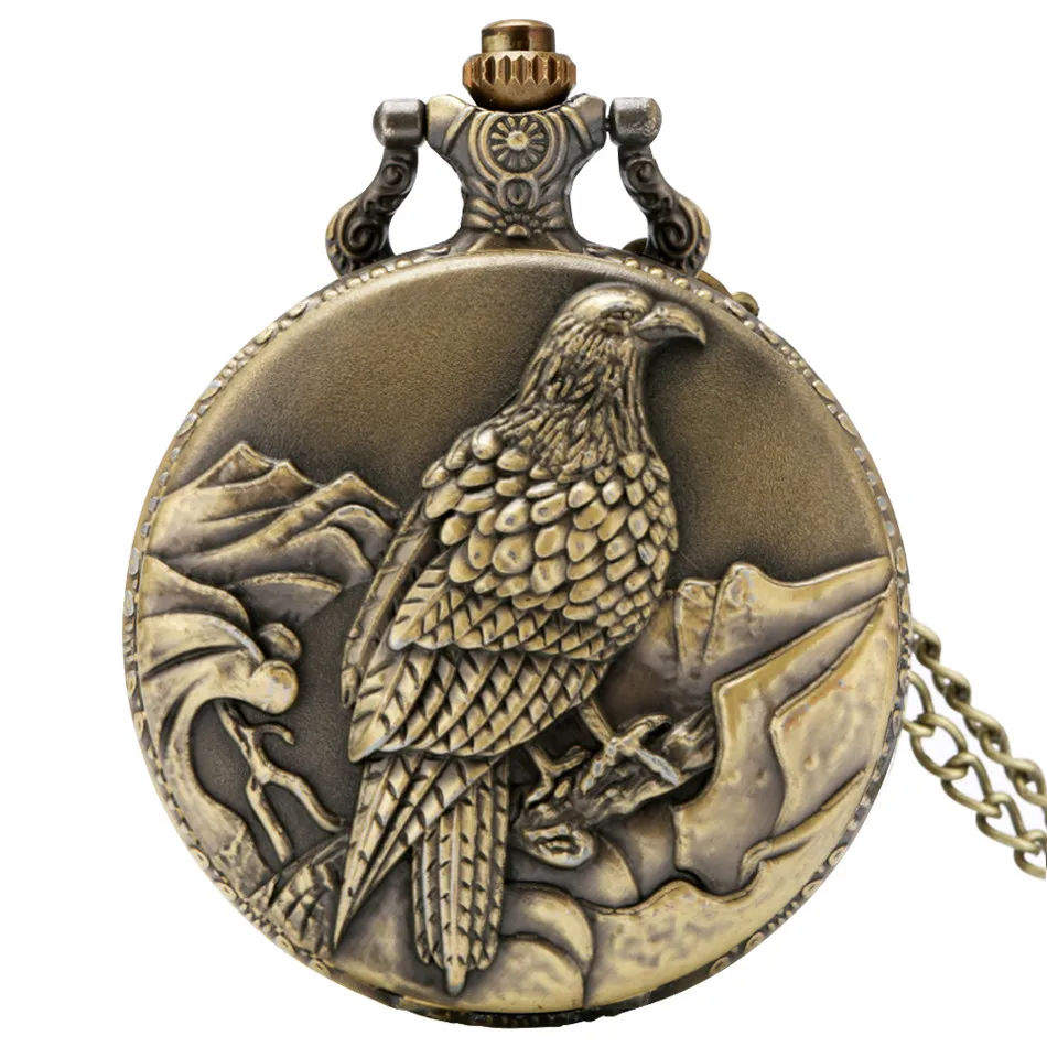 Reloj de bolsillo de cuarzo para hombre y mujer, pulsera con diseño de águila antigua Vintage, cadena de collar de bronce, regalo exquisito, envío directo