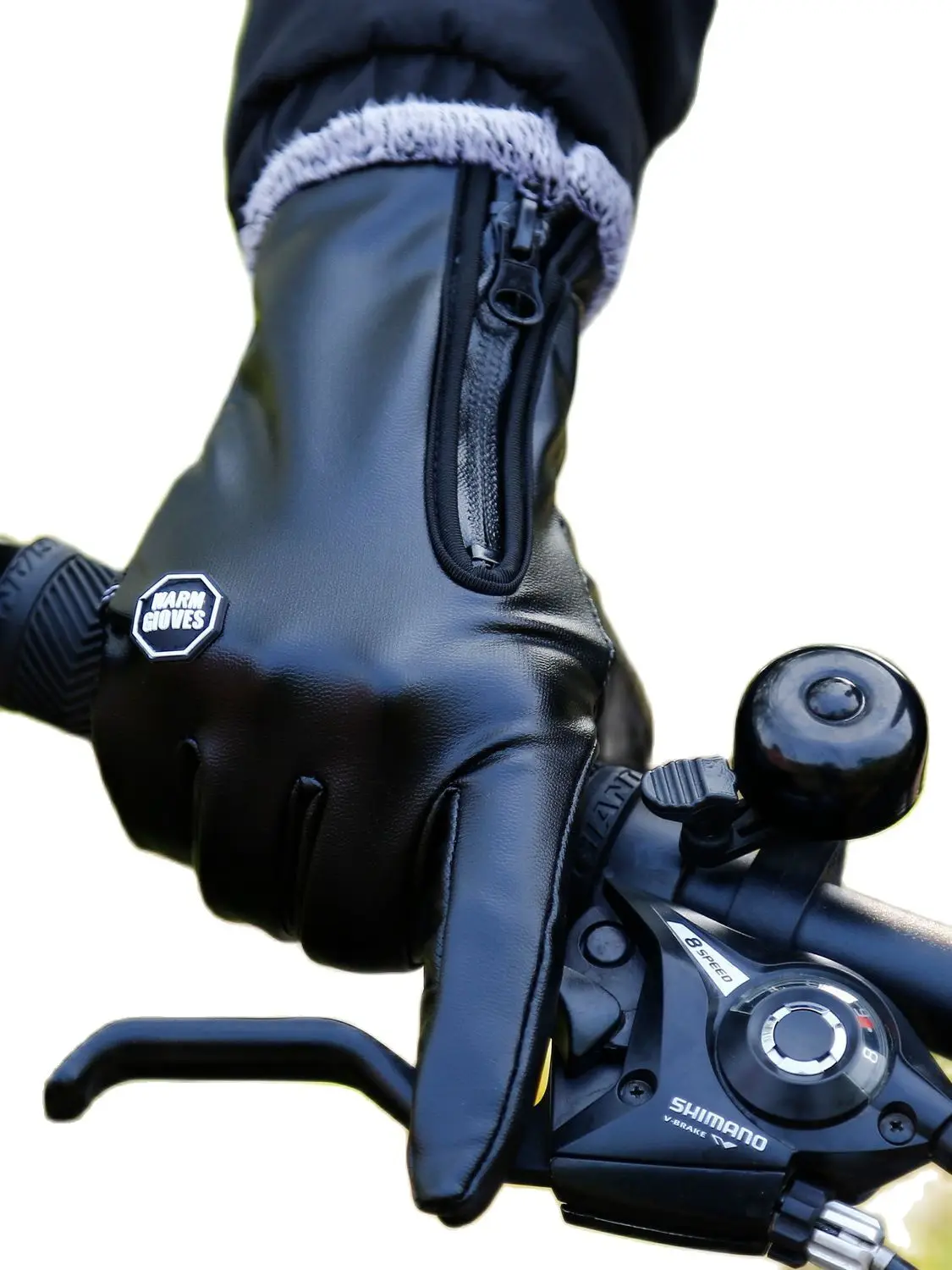 Men\'s Cycling Gloves Winter Warm Leather Fleece Waterproof Windproof Touch Screen Bicycle Outdoor Full Finger Bike Ski Mittens