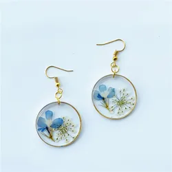 Creative Real Flower Earring Unique Round Dried Flower Drop Earrings Real Floral Sweet Earring For Women Gifts Summer Jewelry