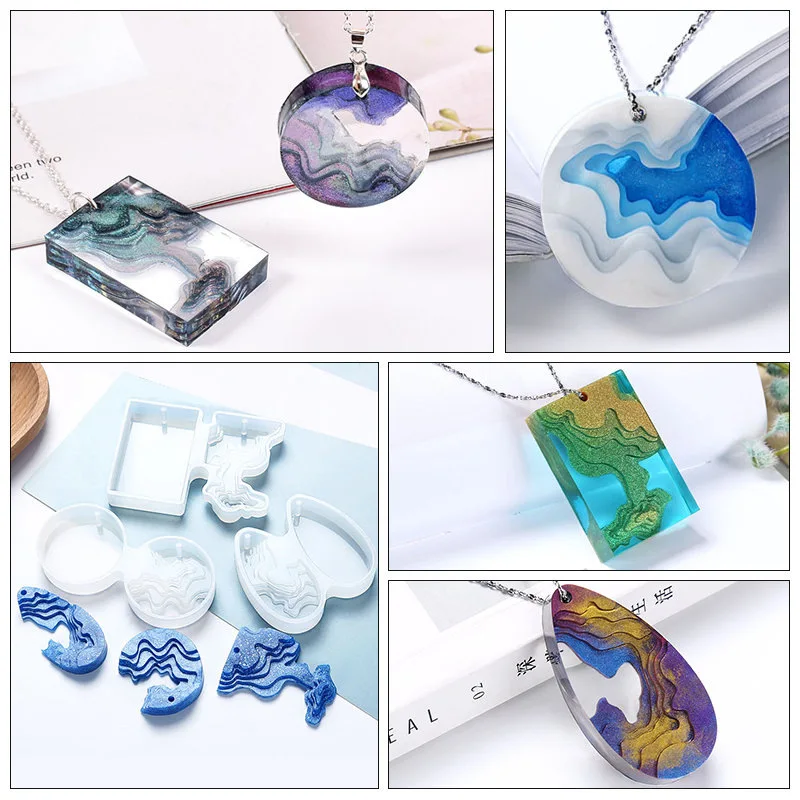 DIY Crystal Epoxy Resin Mold Square Round Island Terrace Necklace Pendant Silicone Mold