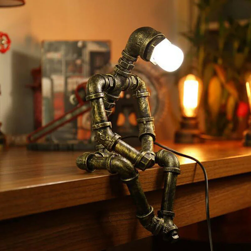 

American Loft Table Lamp Personalized Creative Iron Pipe Eye Protection Industrial Style Coffee Bar Bedroom StudyRobot Desk Lamp