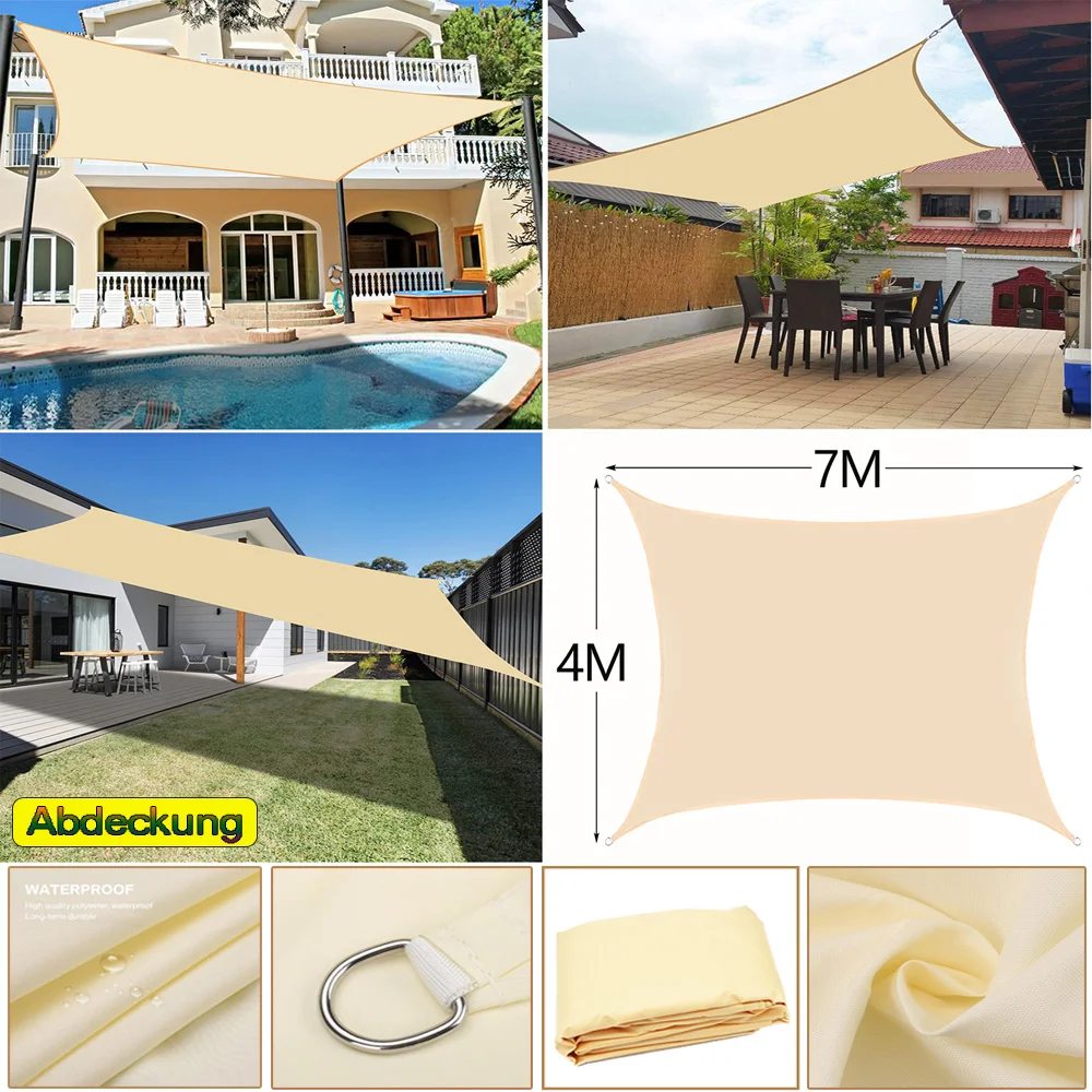 

4x7M Shade Sail Waterproof Garden Awning Shade Cloth Anti-ulTraviolet Suitable For Courtyard Backyard Garden Outdoor Pool