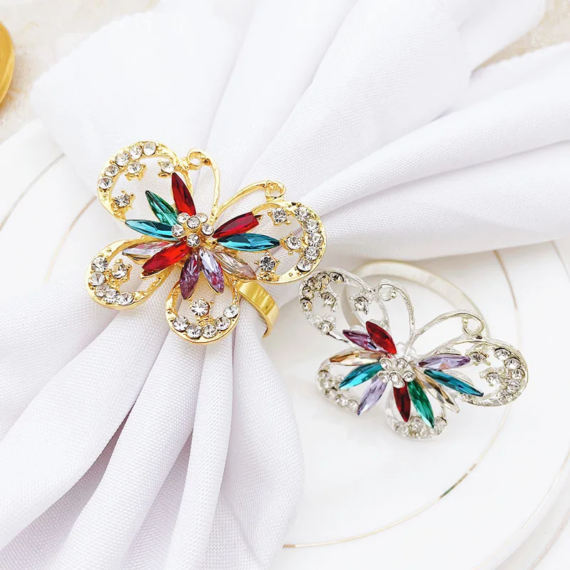 

Butterfly Alloy Diamond Napkin Ring for Hotel 10Pcs