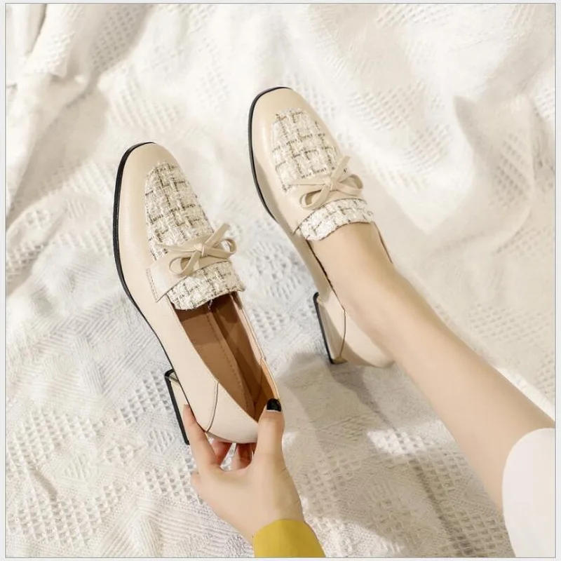 

Luxury Women Pumps Spring Summer Fashion Ladies Shoes Comfortable Microfiber Slip-on Mid Heel Women Office Shoes Bowknot Loafers