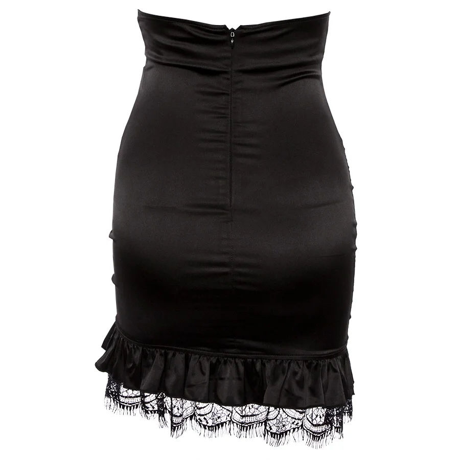 Jupe noire chic en dentelle à volants, taille haute, sexy, punk, modèle de tempérament, pour femmes, à la mode, décontracté