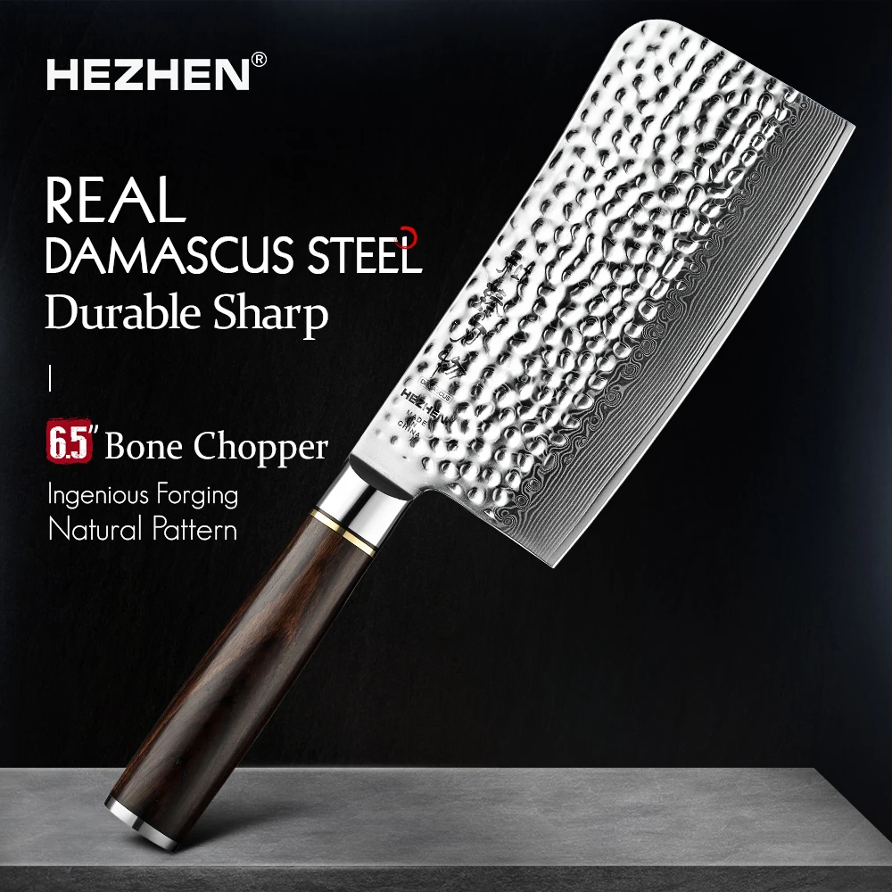 

HEZHEN 6.5 Inches Chopping Knife Bone Chopper 10Cr15CoM0V Core Steel Kitchen Cooking Tools