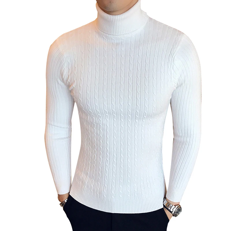 

Winter High Neck Thick Warm Sweater Men Turtleneck Brand Mens Sweaters Slim Fit Pullover Men Knitwear Male Double collar