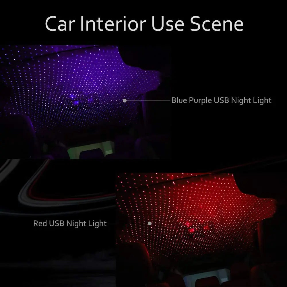 Romantic LED Starry Sky Night Light 5V USB Powered Galaxy Star Projector Lamp for Car Roof Room Ceiling Decor Plug and Play