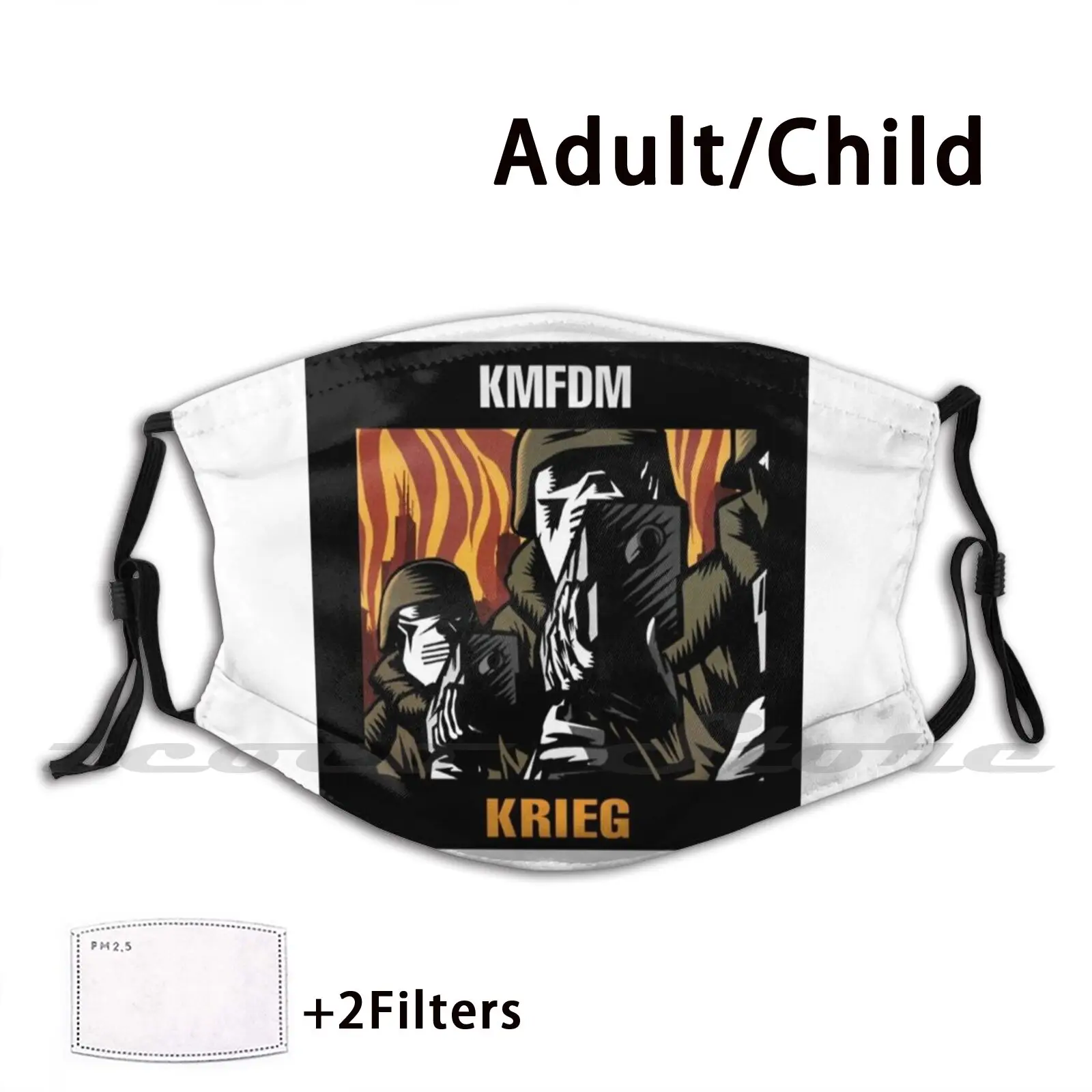 Kmfdm Krieg Album Cover Kunst Industrial Rock Kraut Mask Diy Washable Filter Pm2.5 Mouth Trending Kmfd Krieg Album Cover