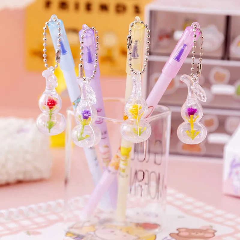 50pcs creative gourd artificial flower pendant transparent gel pen students creative gel pen