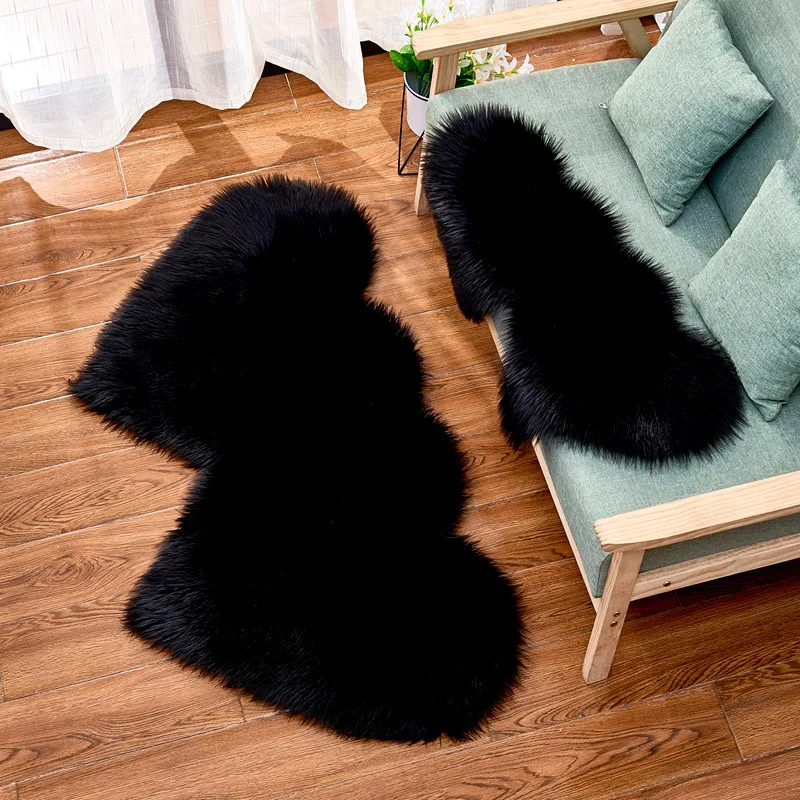 Dropshipping  Fur Artificial Sheepskin Hairy Carpet For Bedroom Living Room Skin Fur Plain Rugs Fluffy Area Rugs Faux Mat