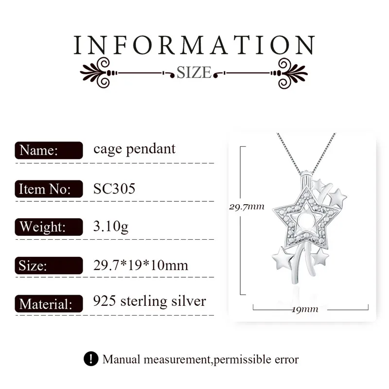 CLUCI 3pcs Silver 925 Super Star Shaped Pearl Pendant Locket for Women Necklace Making 925 Sterling Silver Pendant SC305SB