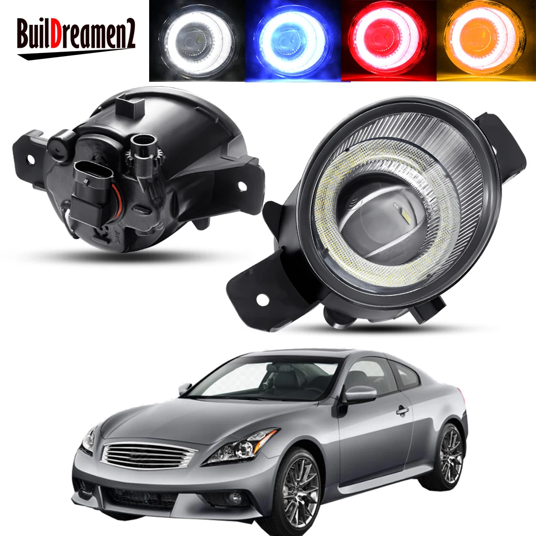 2 X Angel Eye Fog Light Assembly For Infiniti G37 2010 2011 Car Right + Left LED Lens DRL Fog Daytime Running Lamp 30W H11 12V