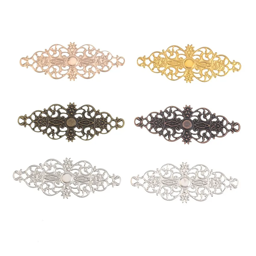 

Retail 10Pcs Bronze Tone Filigree Flower Wraps Connectors Metal Crafts Gift Decoration DIY Findings 6.1x2.4cm