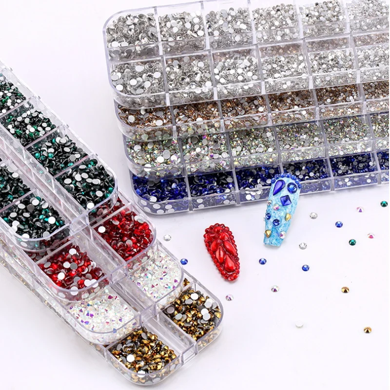 SS4~SS12 3600pcs 12Grids/Set Multicolor Crystal Rhinestones For Nail Arts Decoration 3D Glitter Diamond DIY Accessories