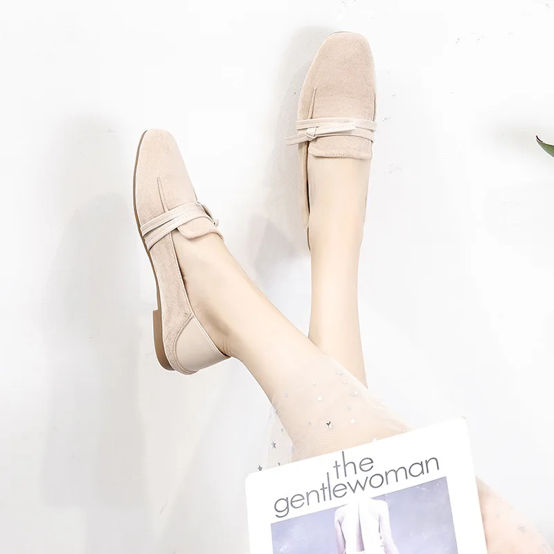 Genuine Leather Frosted Two-wear Loafers Women's Spring 2021 New British Style Retro Casual All-match Flat Shoes Large Size 43