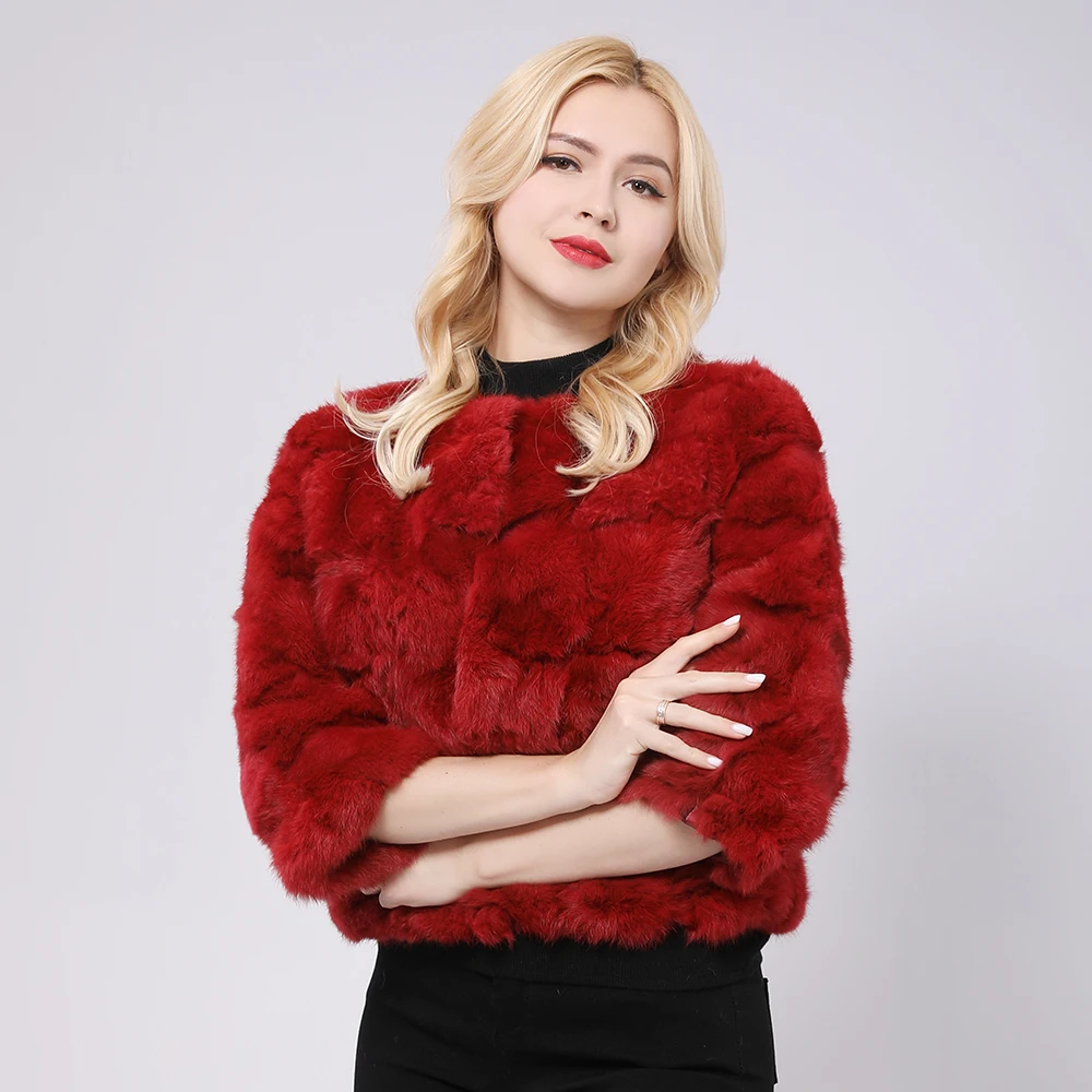 2024 Hot Sale Women Genuine Real Rabbit Fur Coat Lady Winter Warm Real Rabbit Fur Jacket Natural Color Real Rabbit Fur Overcoat