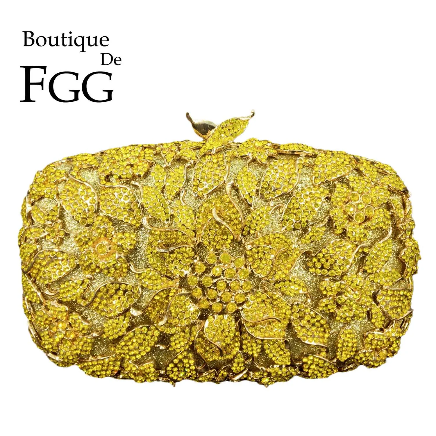 Boutique De FGG Women Yellow Evening Clutch Bags Wedding Bridal Rhinestone Handbags Party Cocktail Crystal Purse